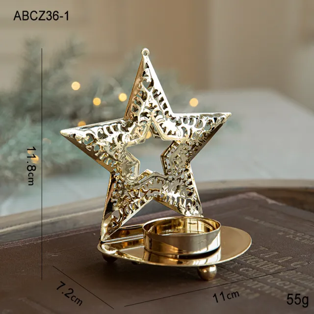 Gold Wrought Iron Candlestick Christmas Layout Retro Lamp Table Tray Five Pointed Star Style - Shop at LoveMi