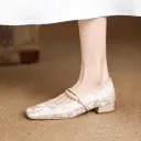 Elegant Chinese-style Tang Suit Womens Shoes Printed Square-toe Beaded Pumps view 2