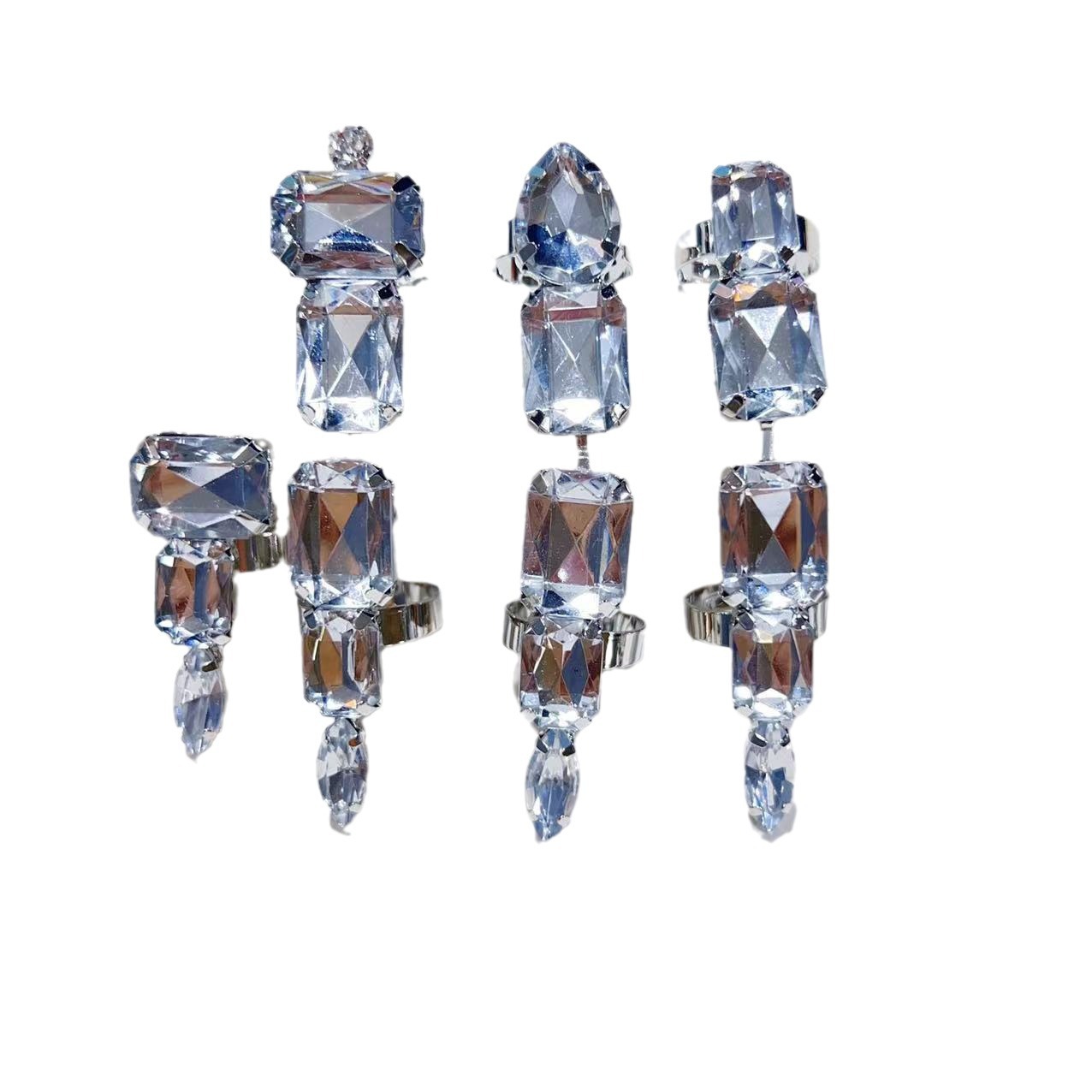 White Rhinestone Ring 5-piece Set Adjustable