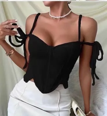 Women's Spicy Girl Style Strappy Bandage Bustier Top Black - Shop at LoveMi