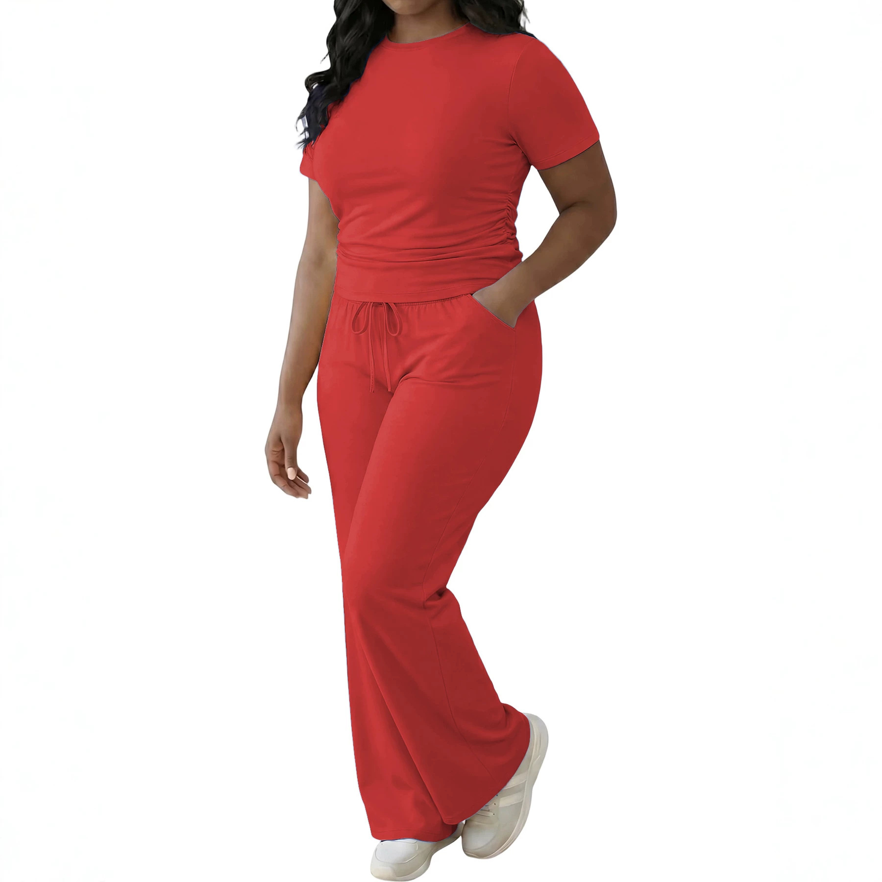 Womens Solid-color Top And Pants Set 10