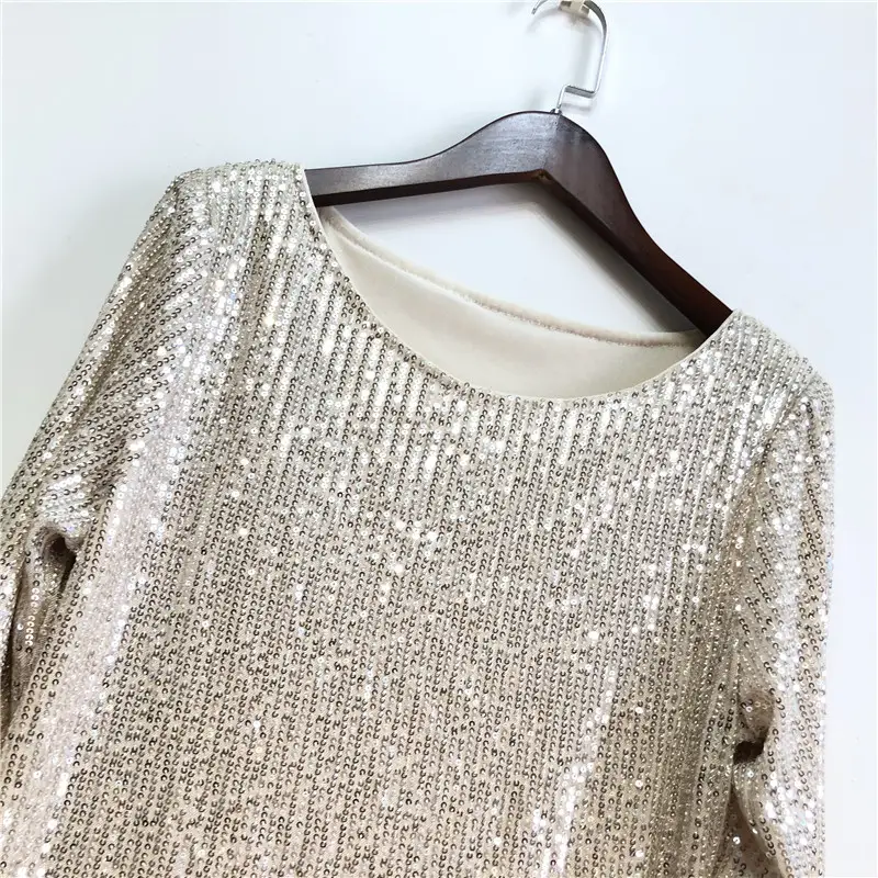 Retro Slimming Slim Fit Inner Wear Long Sleeve Sequined Bottoming Shirt
