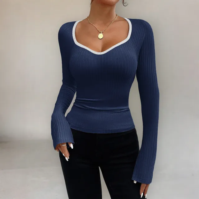 Y2g Long Sleeve Solid Color Blouse Blue - Shop at LoveMi