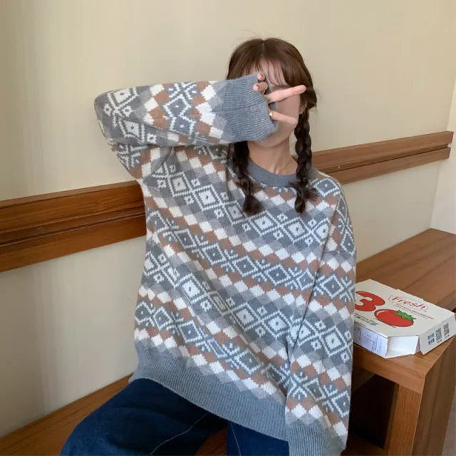 New Retro Loose And Lazy Style Outerwear Pullover Sweater Sky Blue - Shop at LoveMi