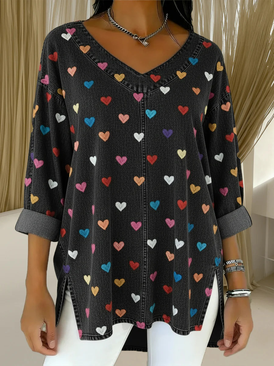 Retro Botanical Print Relaxed-fit Long-sleeve Casual Top