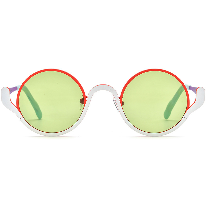 Female Casual Versatile Color Blocked Pure Titanium Round Sunglasses