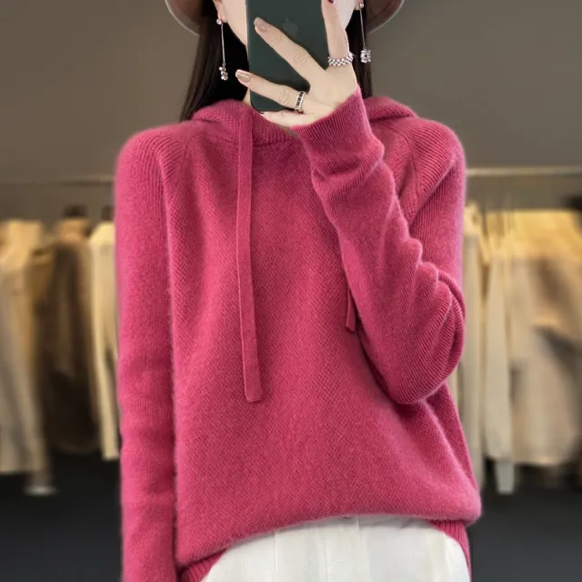 Women's Casual Hooded Sweater Raspberry Red - Shop at LoveMi