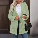 Hooded Solid-Color Cardigan With Buttons, Long-Sleeve Casual Jacket view 12