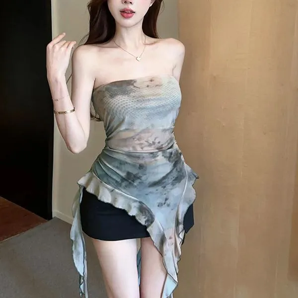 American Tie dyed Mesh Camisole Vest For Women Blue - Shop at LoveMi