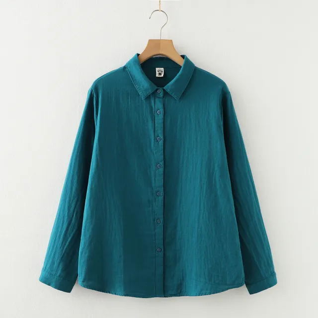 Double layer Cotton Yarn Pure Color Skin friendly Long sleeved Shirt Peacock Blue - Shop at LoveMi