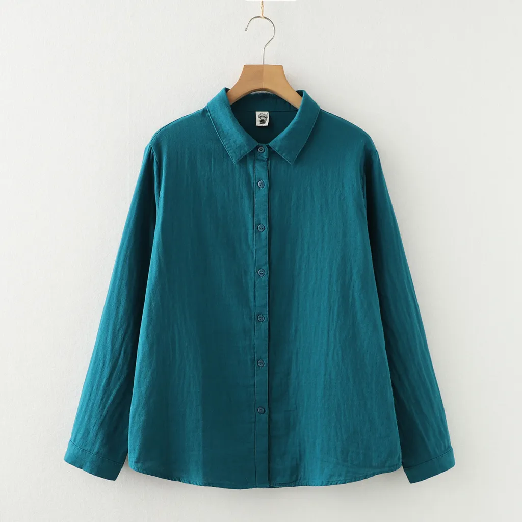 Double-layer Cotton Yarn Pure Color Skin-friendly Long-sleeved Shirt - Peacock Blue