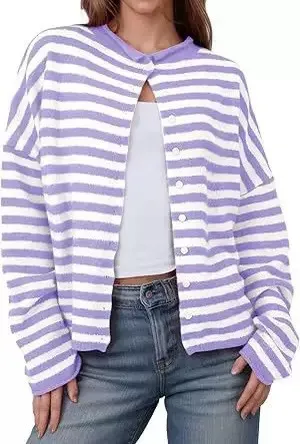 European And American Commuters' Knitted Shirt Soft Glutinous Stripes Violet - Shop at LoveMi