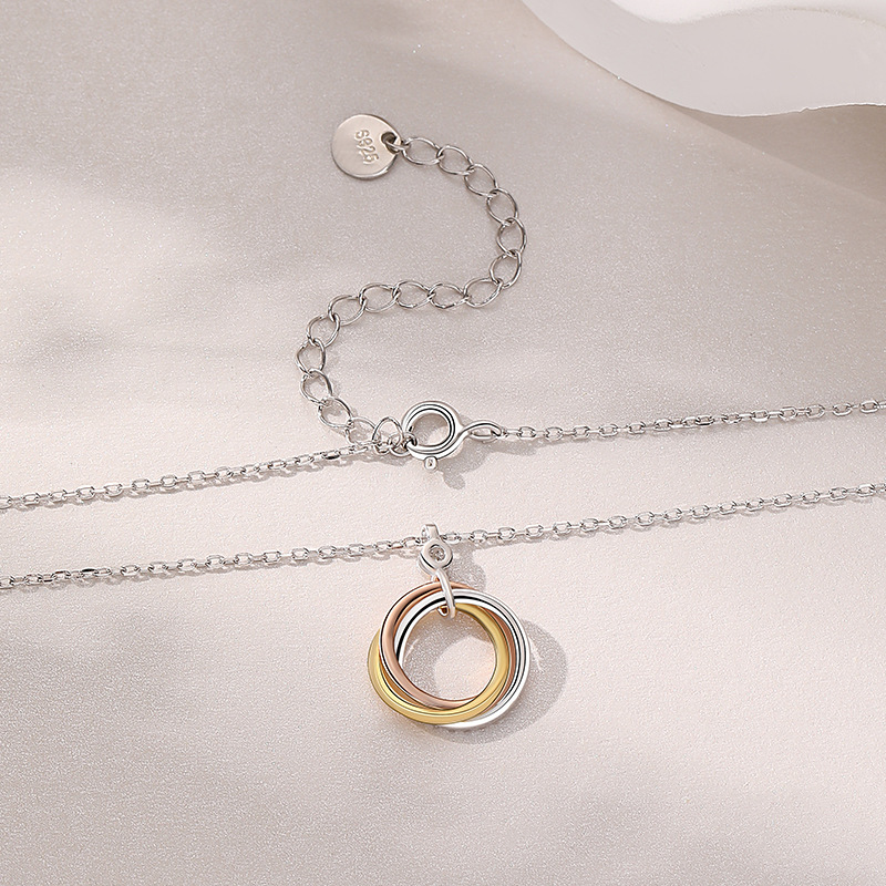 Fashion Three-ring Three-color Diamond S925 Silver Necklace