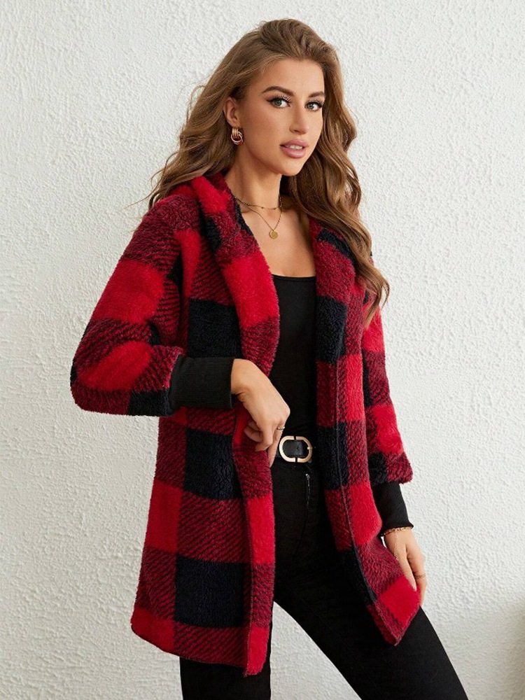 Women's Loose Plaid Color Stitching Knitted Cardigan Fashion Sweater