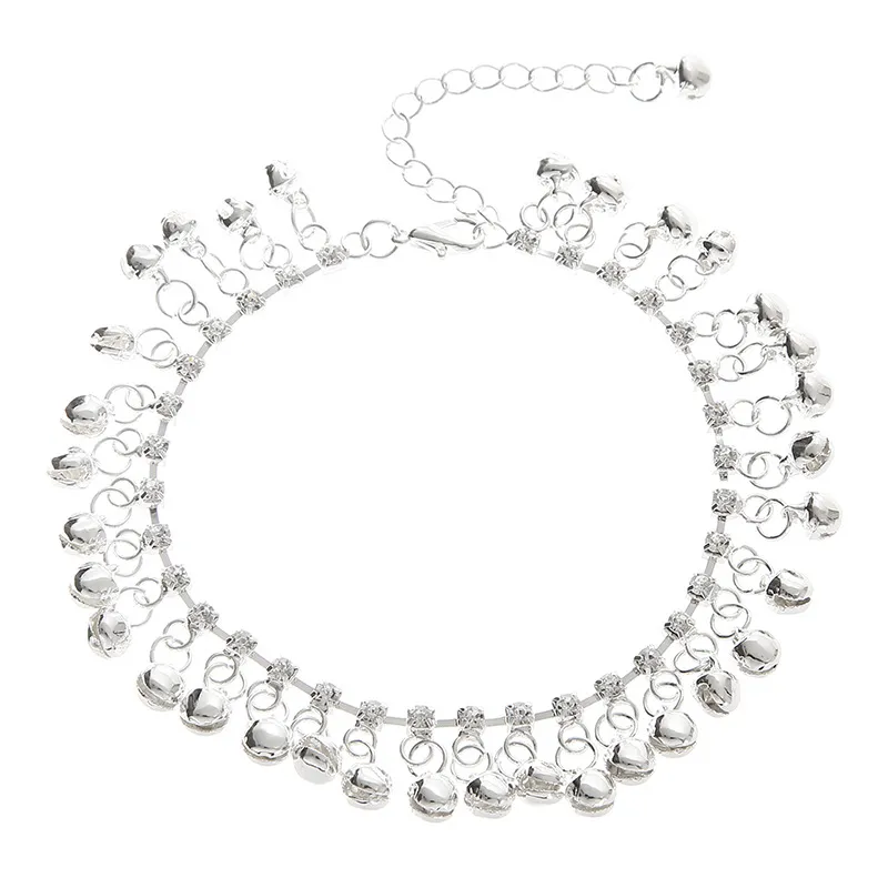Hawaii Beach Ethnic Retro Gold Silver Alloy Bell Tassel Anklet - Silver
