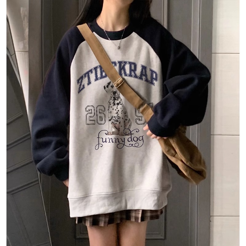 American Retro Oversize Raglan Sleeve Round Neck Sweater