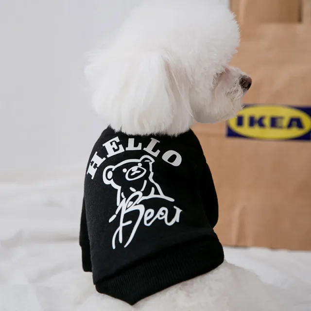Fashion Dog Bear Printed Sweater Black - Shop at LoveMi