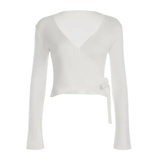 Women's Fleece lined Lace up Long Sleeve Top High Waist White Top - Shop at LoveMi