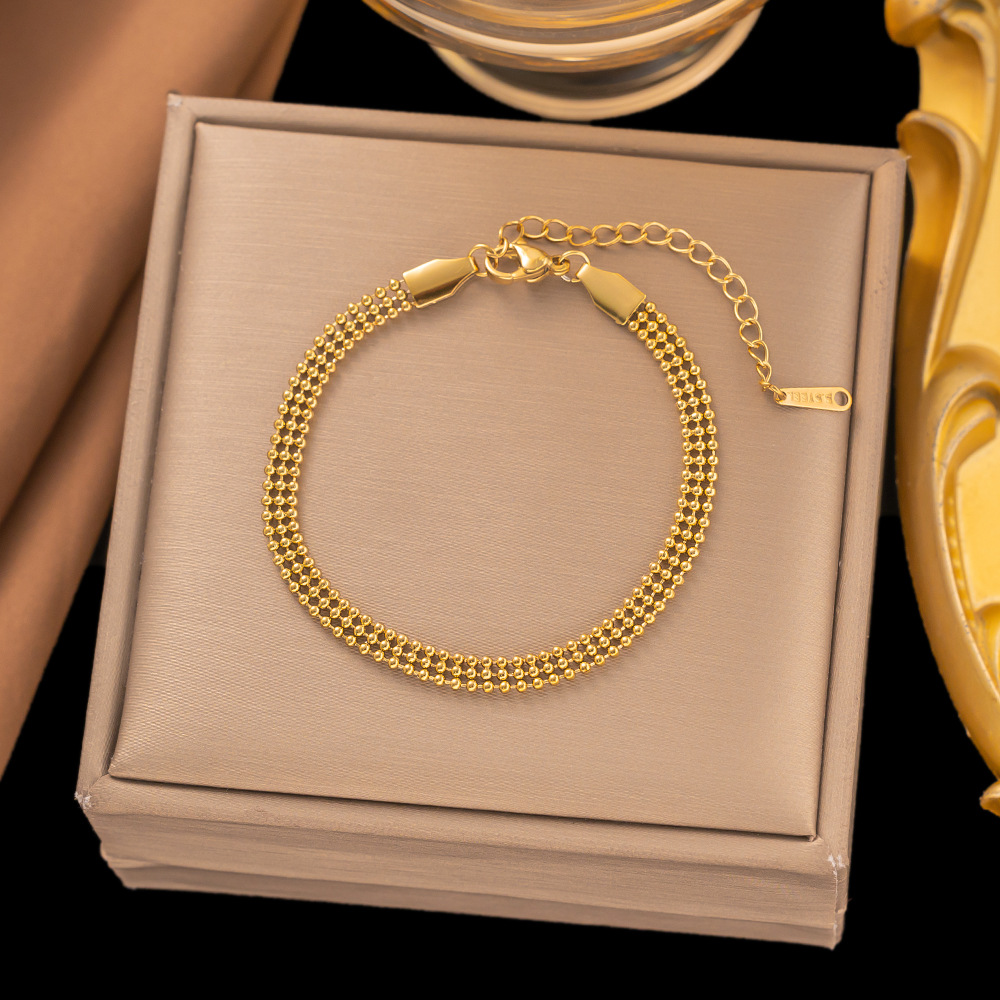 Vintage Titanium Steel Beaded Three-Layer Stacked Bracelet For Women