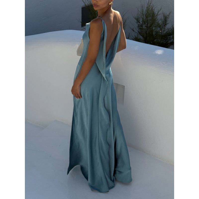 Stitching Tied Slim Strap Long Dress