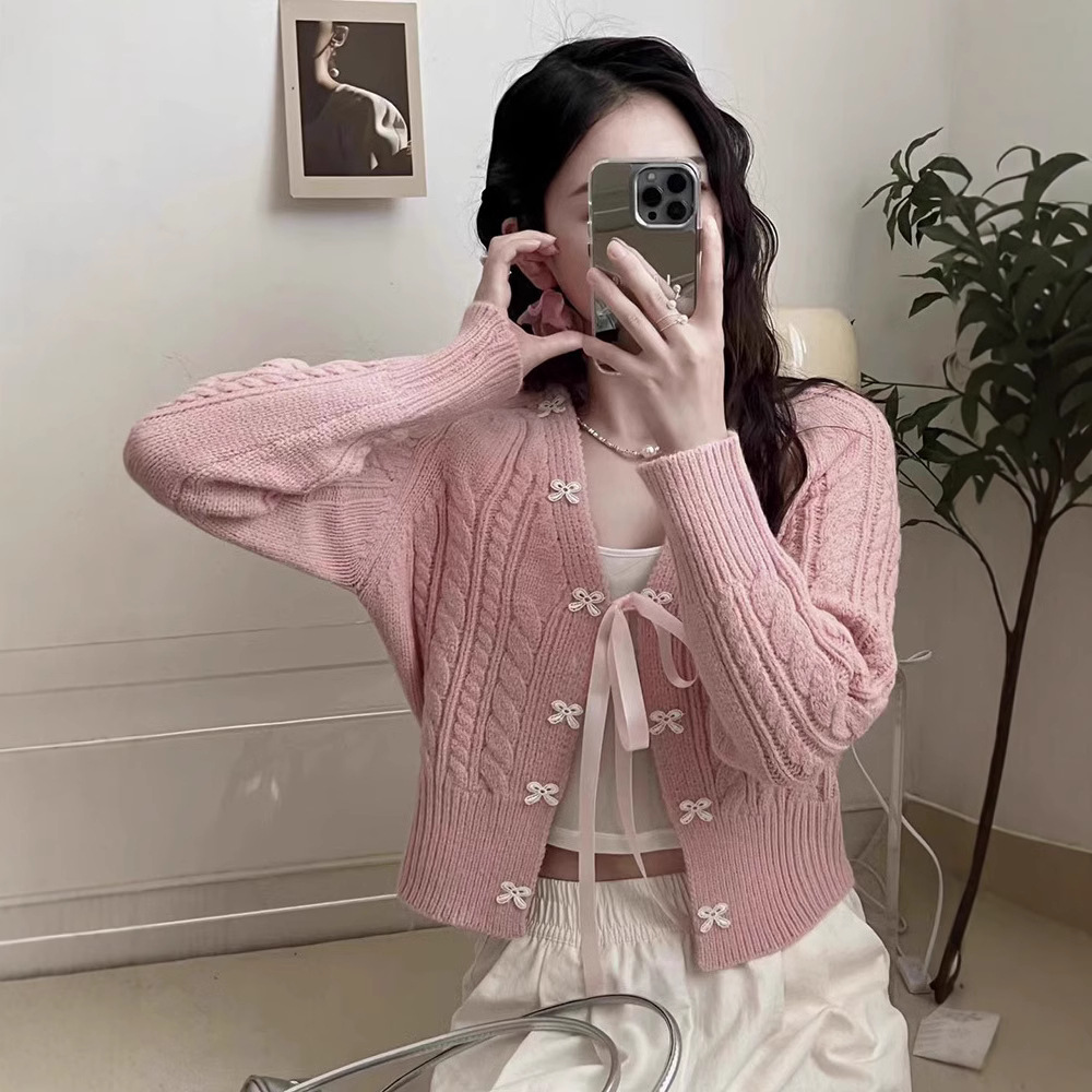 Bow-knot Knitted Cardigan Womens Sweater Coat