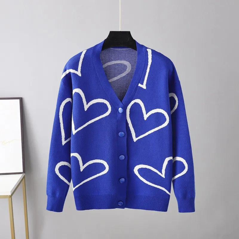 European And American Knitwear Sweater Love Short Cardigan Coat - Blue