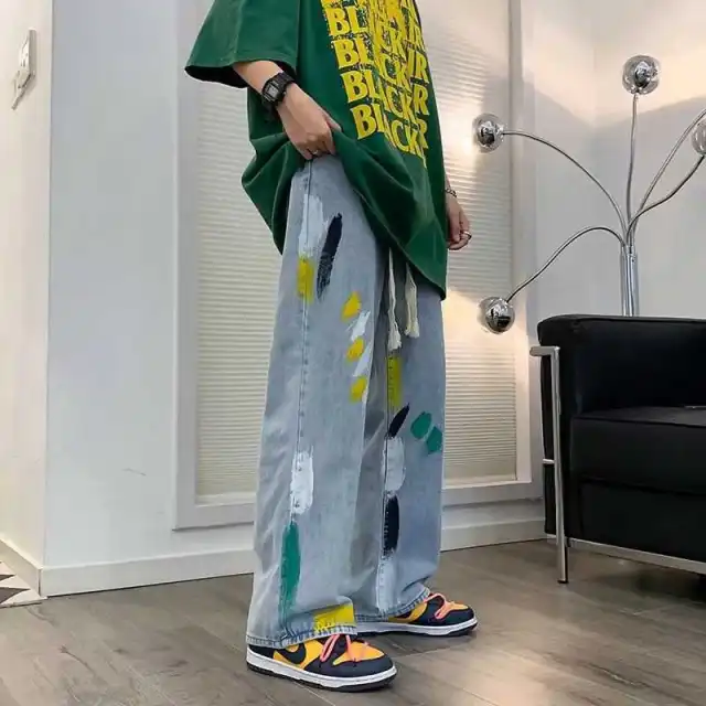 Hip Hop Loose Wide legged Versatile Personalized High Street Straight Pants Blue - Shop at LoveMi