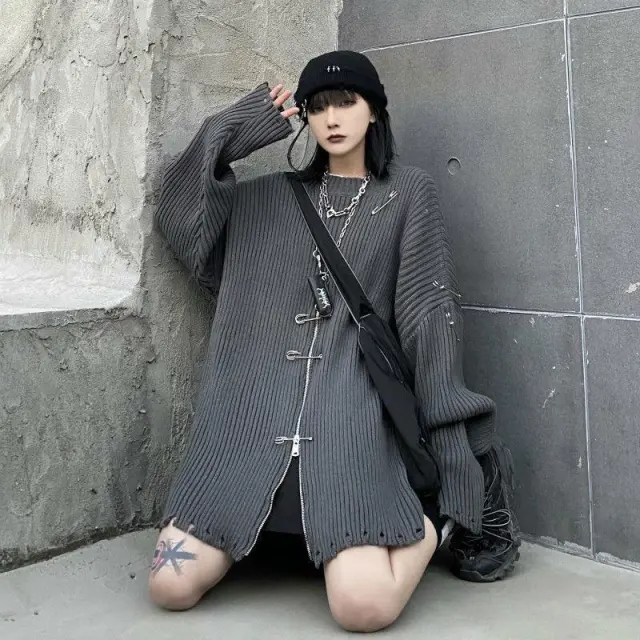 Pullover Sweater Women's Fashion Loose Gray - Shop at LoveMi