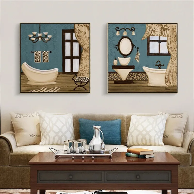 Modern Retro Bathroom Canvas Painting Mural Poster Wall – image 2