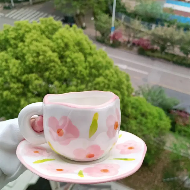 Vintage Floral Afternoon Tea Cup And Saucer Ins Pink Flowers - Shop at LoveMi