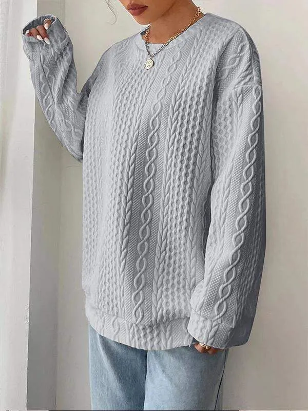 Women's Casual And Comfortable Jacquard Round Neck Sweater Gray - Shop at LoveMi