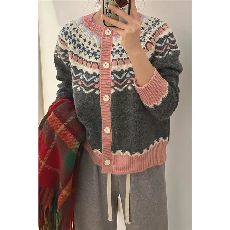 Fairisland Knitted Brocade Sweater Women's Autumn And Winter Christmas - Gray