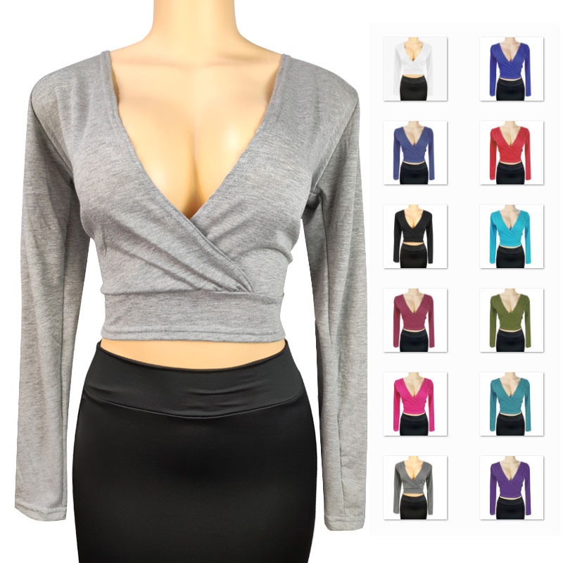 EBay Spring Solid Color Deep V-Neck Long-Sleeve Short Sexy Bodycon Instagrammable
