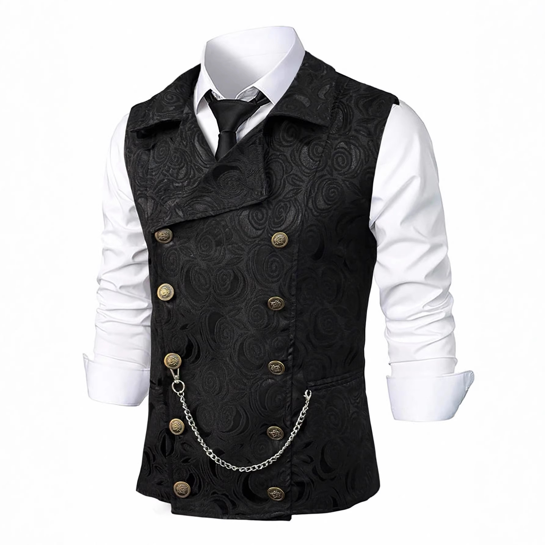 Mens Double-Breasted Chain-Attached Suit Vest