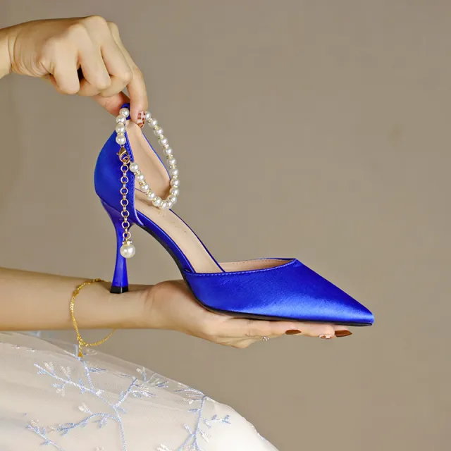Pointed Low cut Stiletto Heel High Heels Blue - Shop at LoveMi