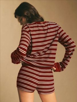 Arrival Striped Long-sleeve Shorts Two-piece Set