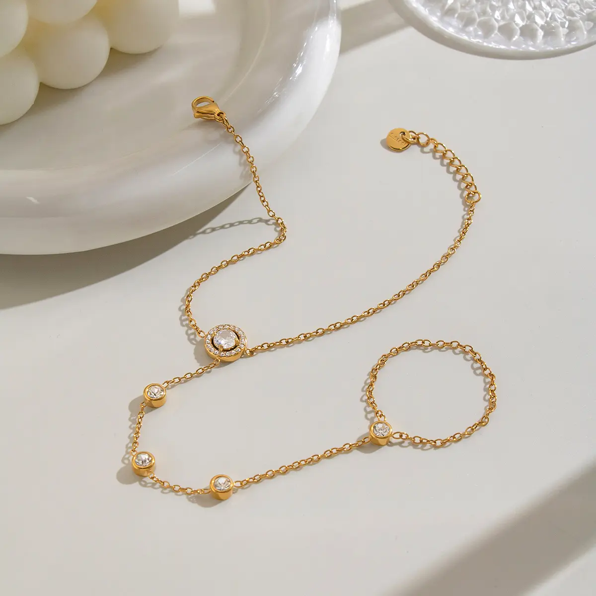 Stainless Steel Zircon Fingerless Bracelet Titanium