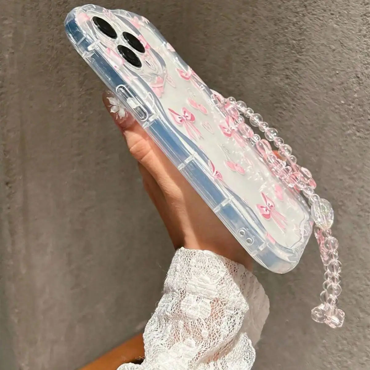 Plastic Bowknot Cherry Heart Transparent Phone Case