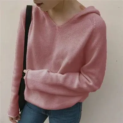 Autumn New Women's Loose Long Sleeve Solid Color Hoodie Jacket Pink - Shop at LoveMi
