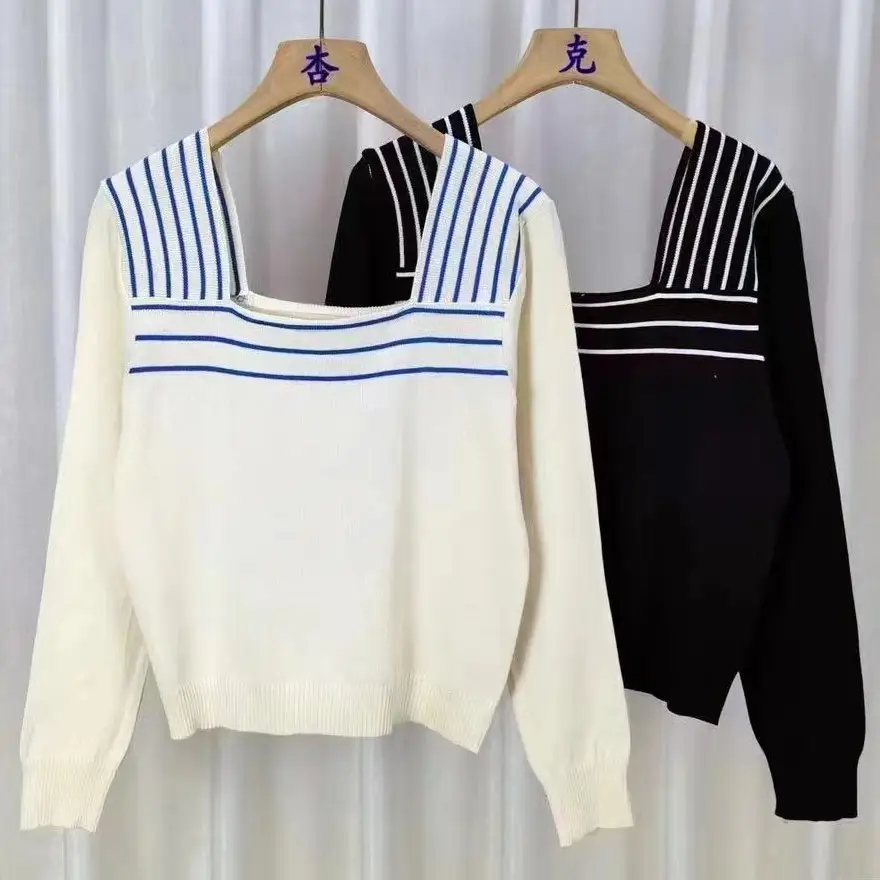 Square Neck Long Sleeve Pullover Sweater for Women