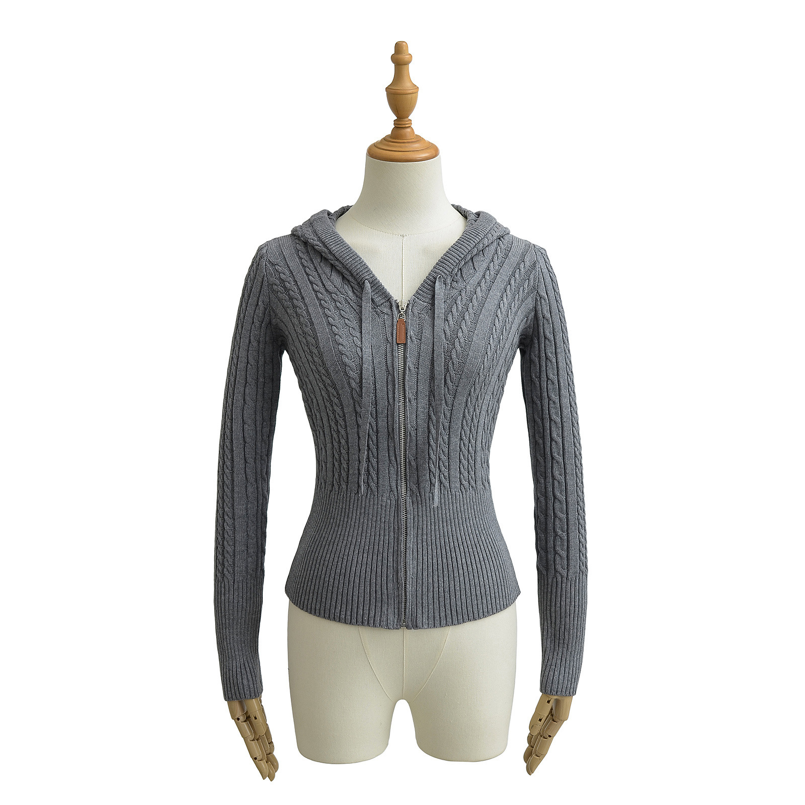 Sophisticated Zip-up Cable-knit Long-sleeve Sweater Jacket - Image 2