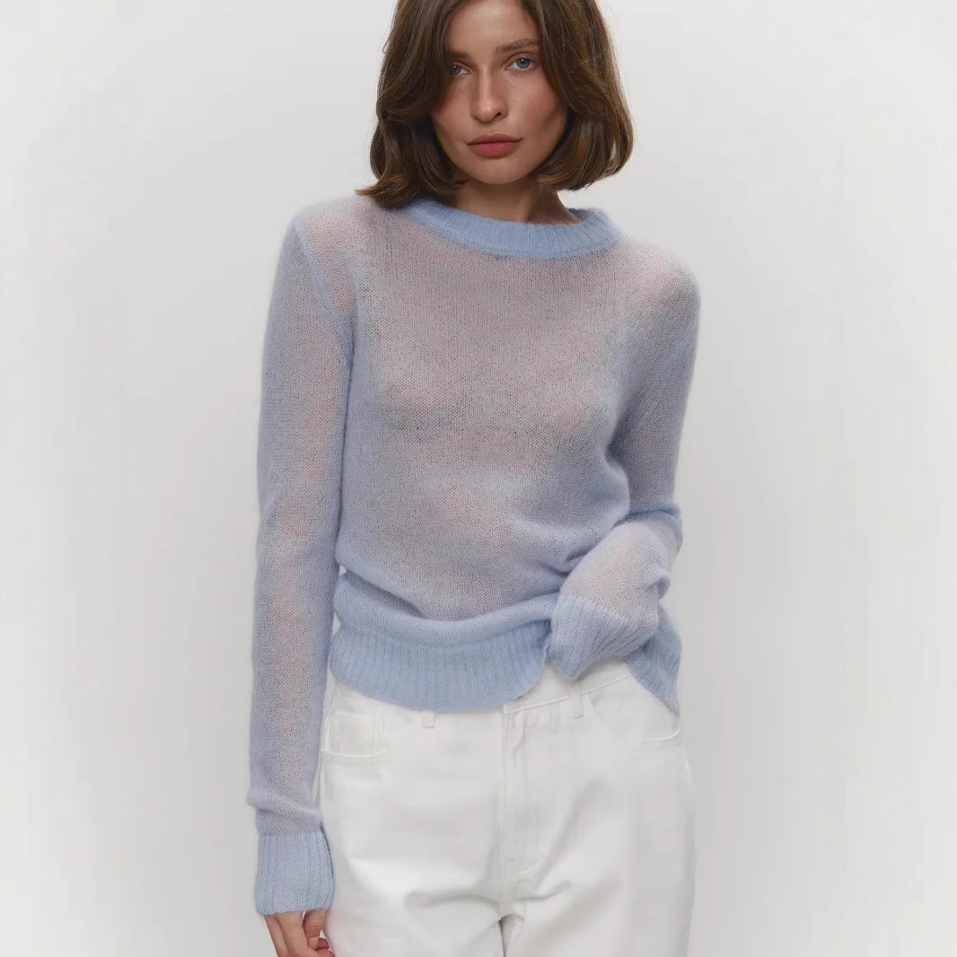 Sweater Blouse Women's Round Neck European And American Style See-through