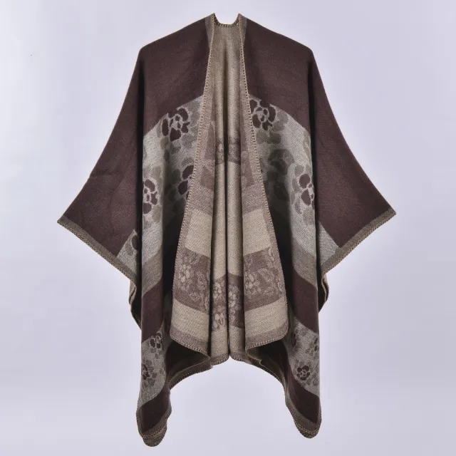 Autumn And Winter Scarf Versatile Lattice Ladies Travel Shawl Flower Coffee - Shop at LoveMi