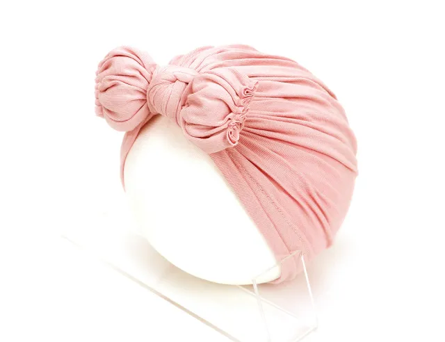 Pleated Baby Hat Bow Solid Color Pullover Indian Hat Light Pink - Shop at LoveMi