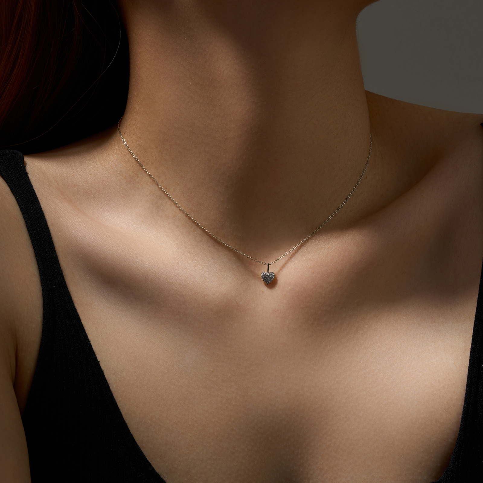 S925 Sterling Silver Loving Heart Necklace Zircon Simple All-match Advanced Design Clavicle Chain
