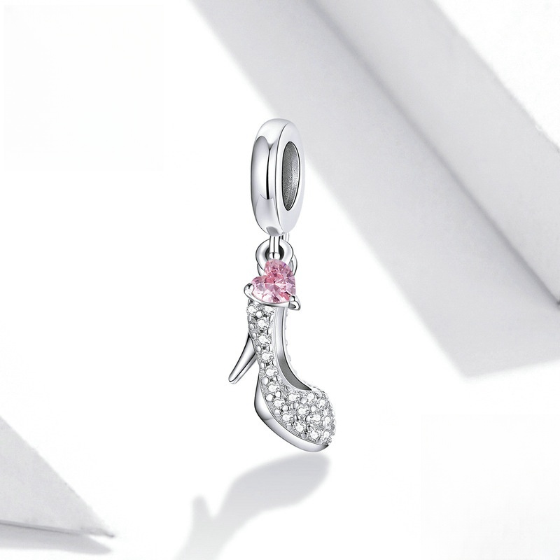 925 Sterling Silver Crystal Shoes Pendant Bracelet Simple White Gold Plated
