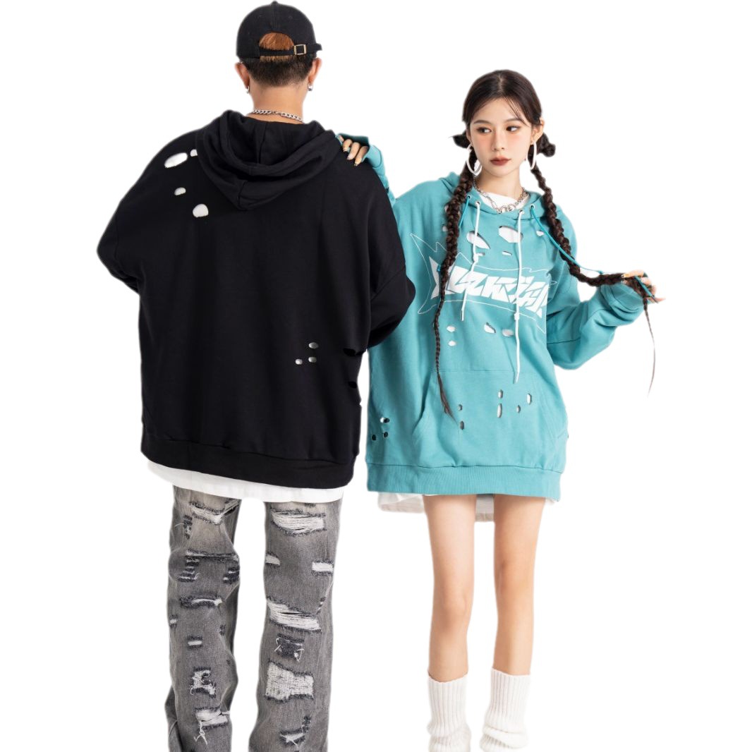 American Style Hip Hop Loose Hole Hooded Sweater