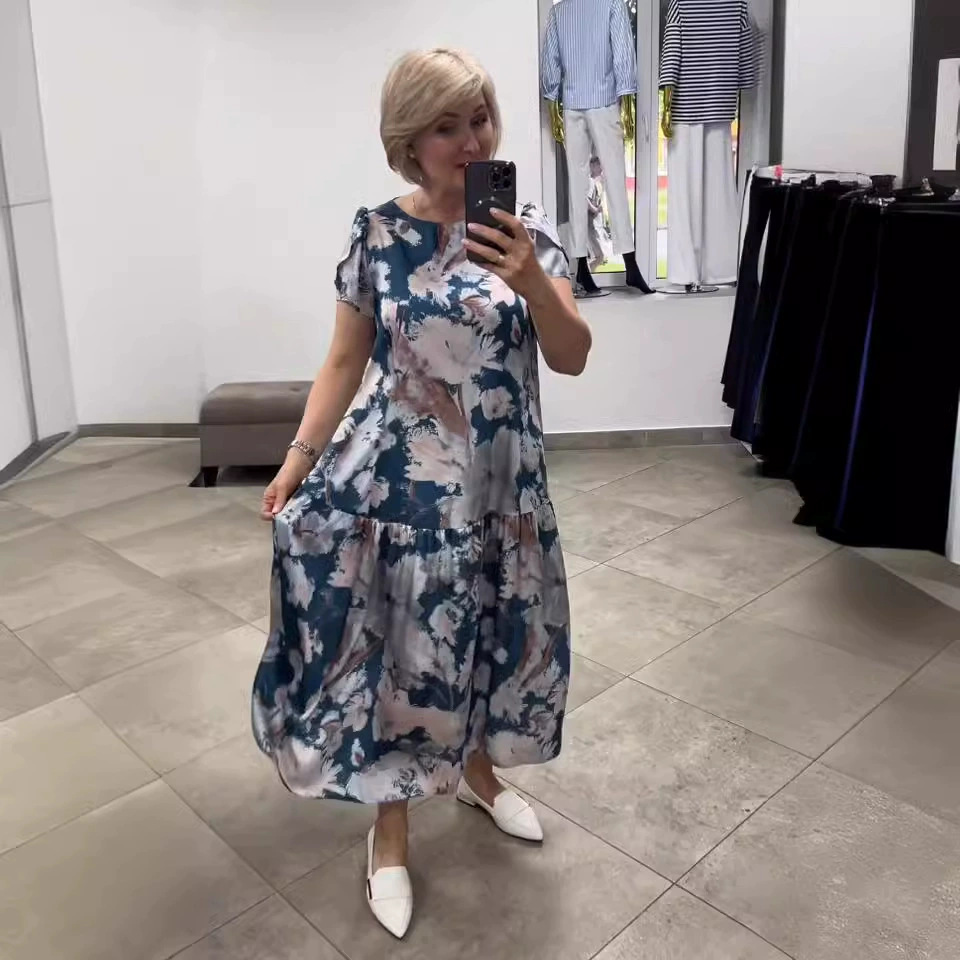 Summer Fashion Floral Noil Poplin Dress Women Blue And White - Shop at LoveMi