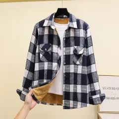 Fleece-Lined Thickened Plus-Size Plaid Shirt For Women - W889831-Xl - View 1