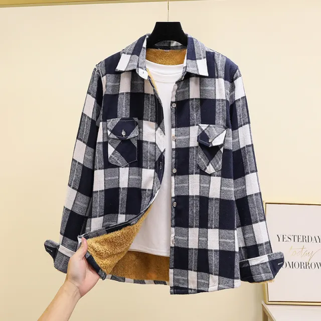 Fleece Lined Thickened Plus Size Plaid Shirt For Women W889831 4Xl - Shop at LoveMi